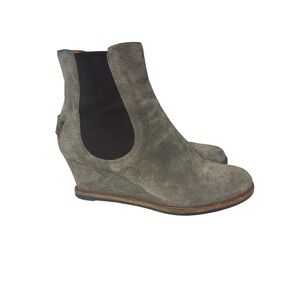 Fendi Grey Suede Wedge Ankle Boots Chelsea Elastic Goring Made in Italy 37